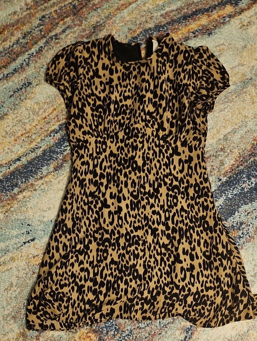 Leopard Print Short Sleeve Dress - Black and Tan